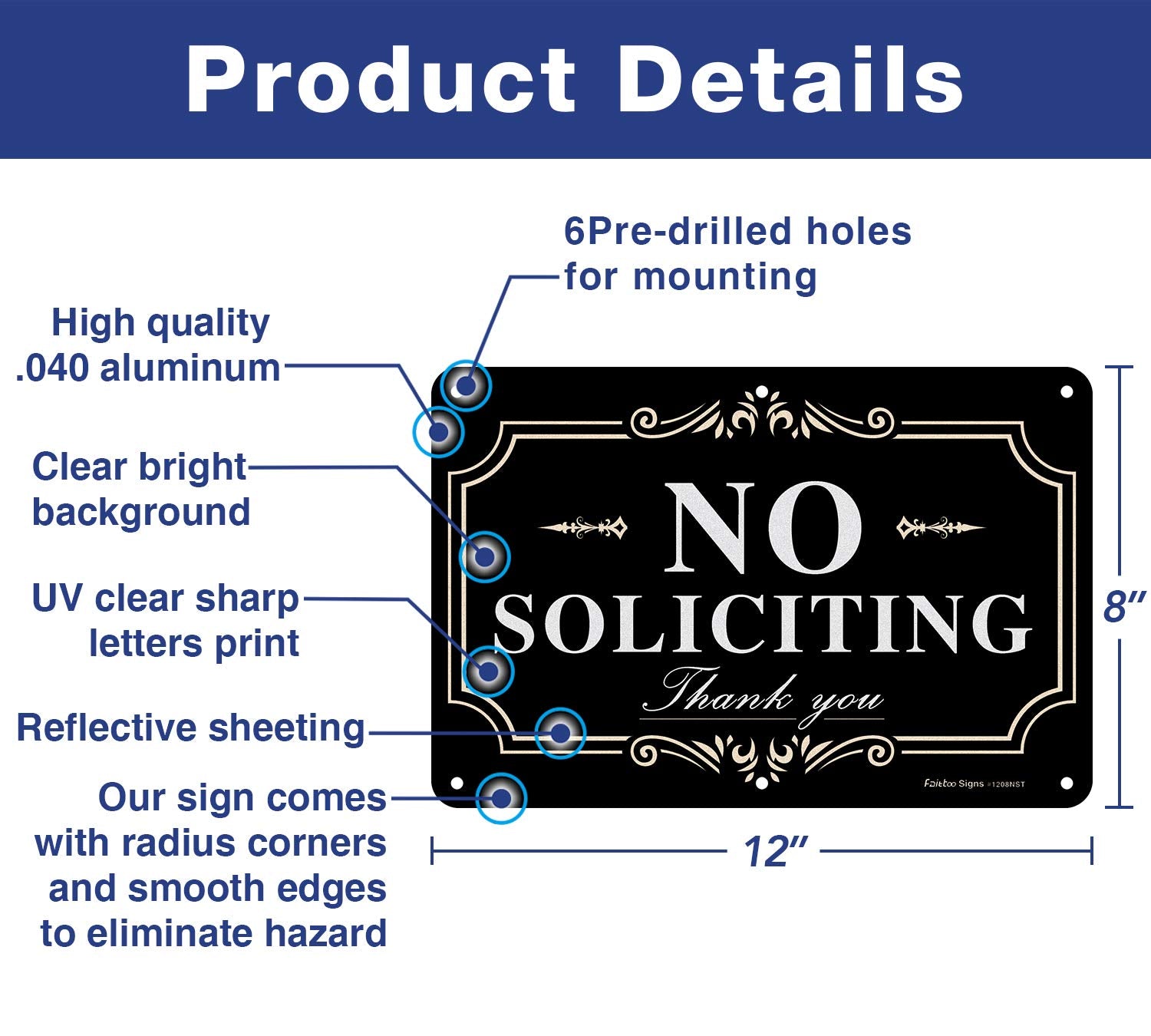 Faittoo No Soliciting Sign reflective letters improve night readability.