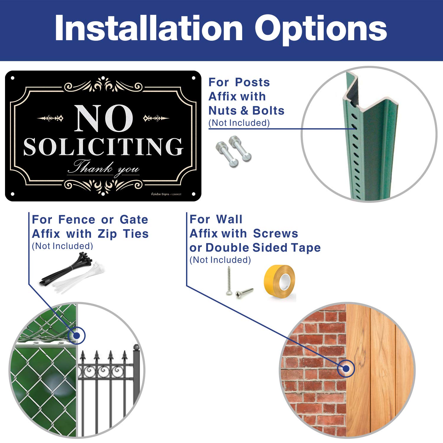 Faittoo No Soliciting Sign with pre-drilled holes allows quick mounting.
