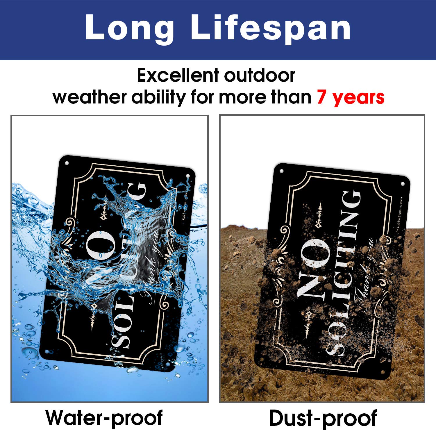 Faittoo No Soliciting Sign made of rust-free aluminum withstands weather.