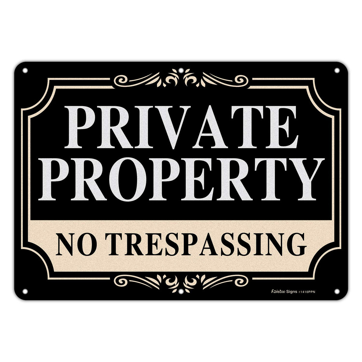 Faittoo No Trespassing sign, 14x10 aluminum, front view, clearly marks private property to deter trespassers
