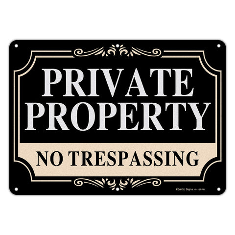 Faittoo No Trespassing sign, 14x10 aluminum, front view, clearly marks private property to deter trespassers