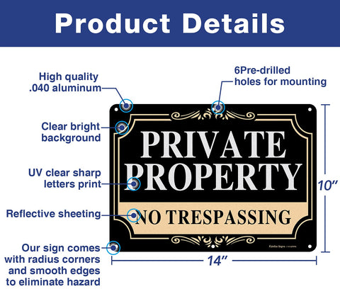Faittoo private-property sign 14x10 aluminum with six mounting holes for easy installation