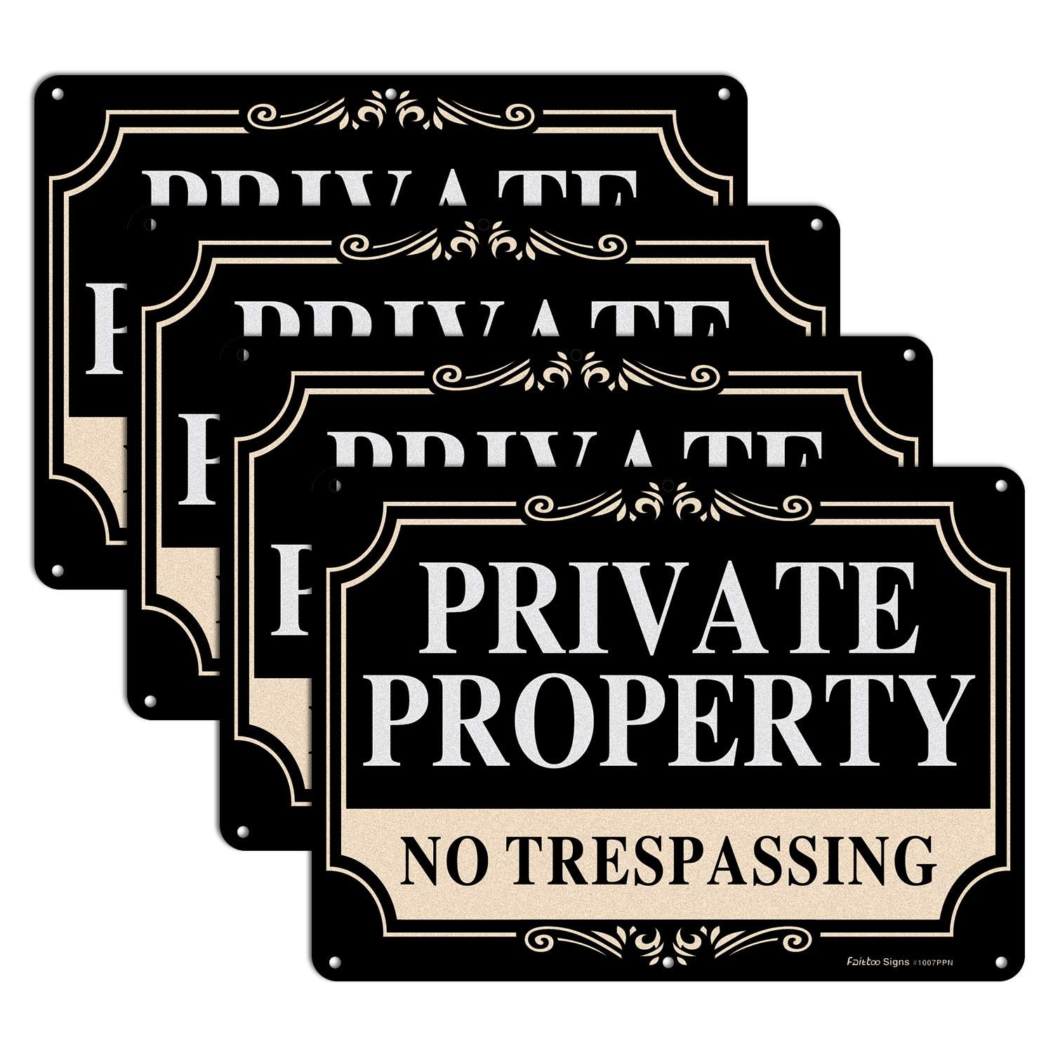 Faittoo no trespassing sign on private property with reflective finish for nighttime visibility.