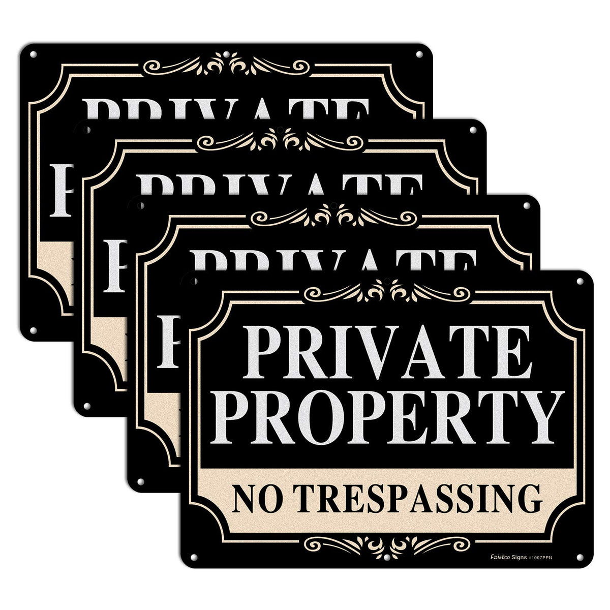 Faittoo no trespassing sign on private property with reflective finish for nighttime visibility.