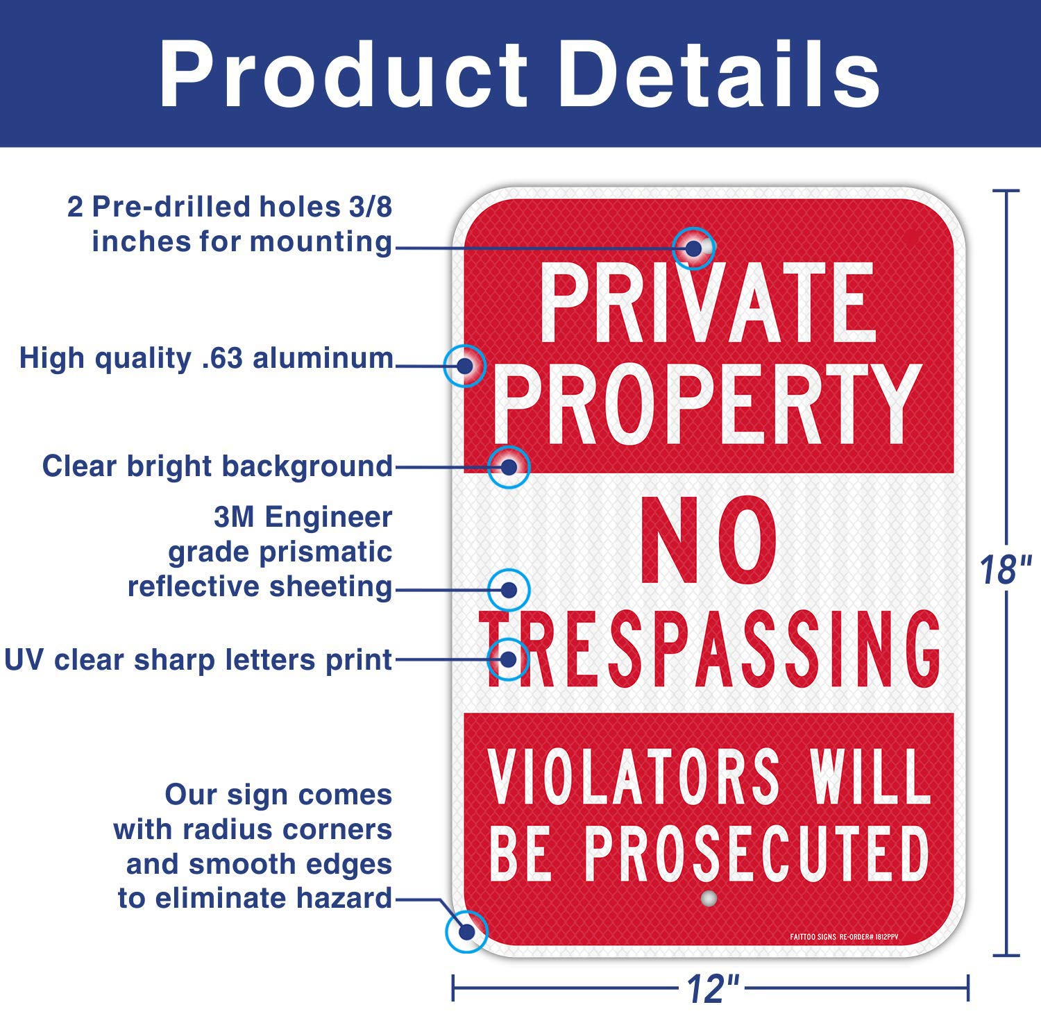 Faittoo no trespassing sign reflective panel readable at night