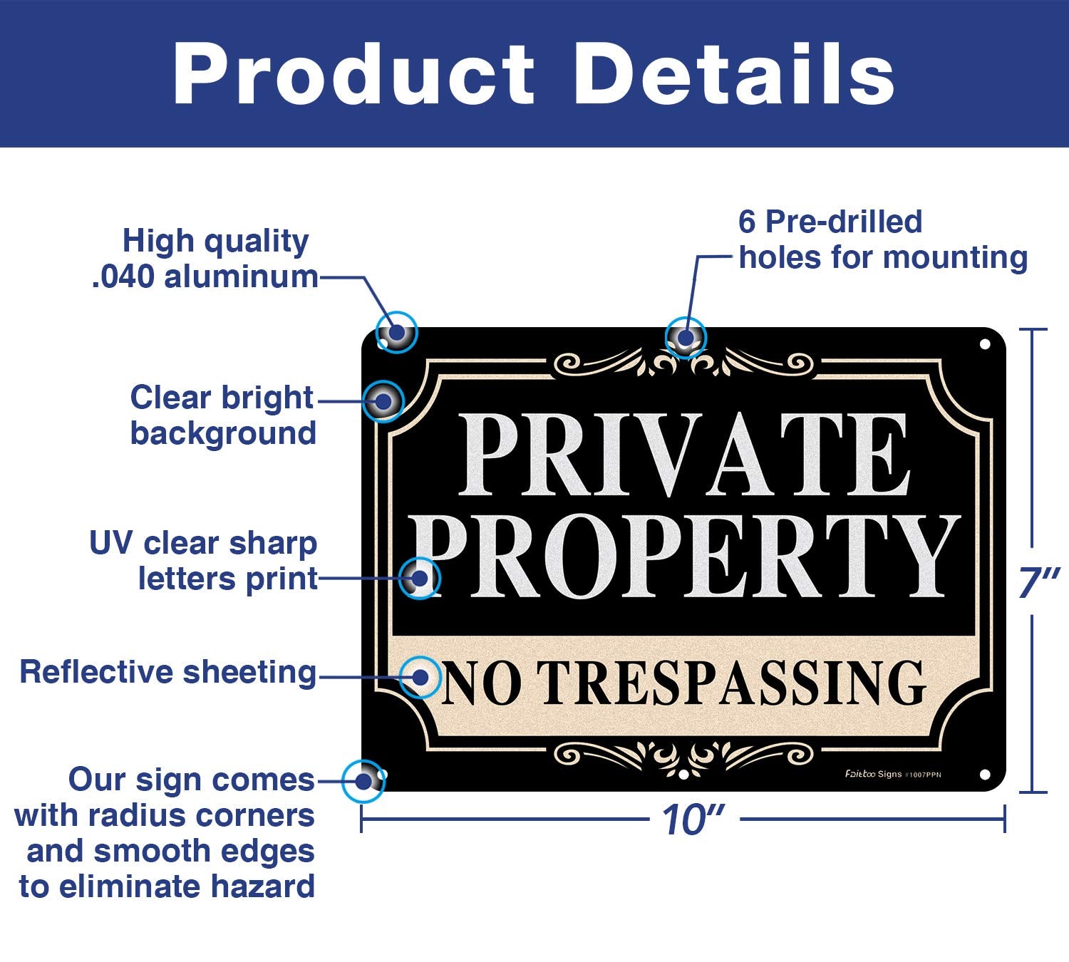 Faittoo rust-free aluminum no trespassing sign for durable outdoor mounting.