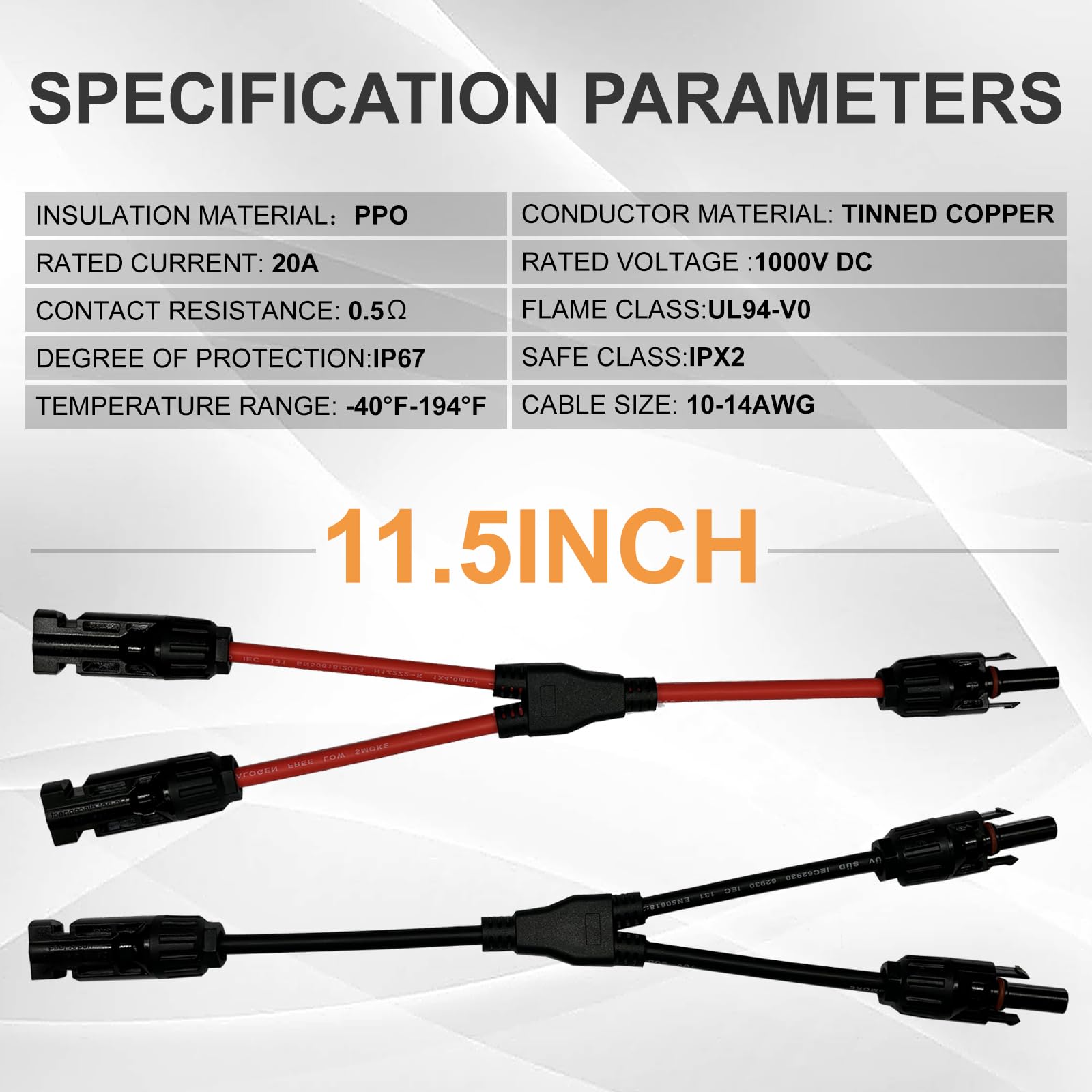 Faiwaycle connector displaying 20A and 1000V rating for panels