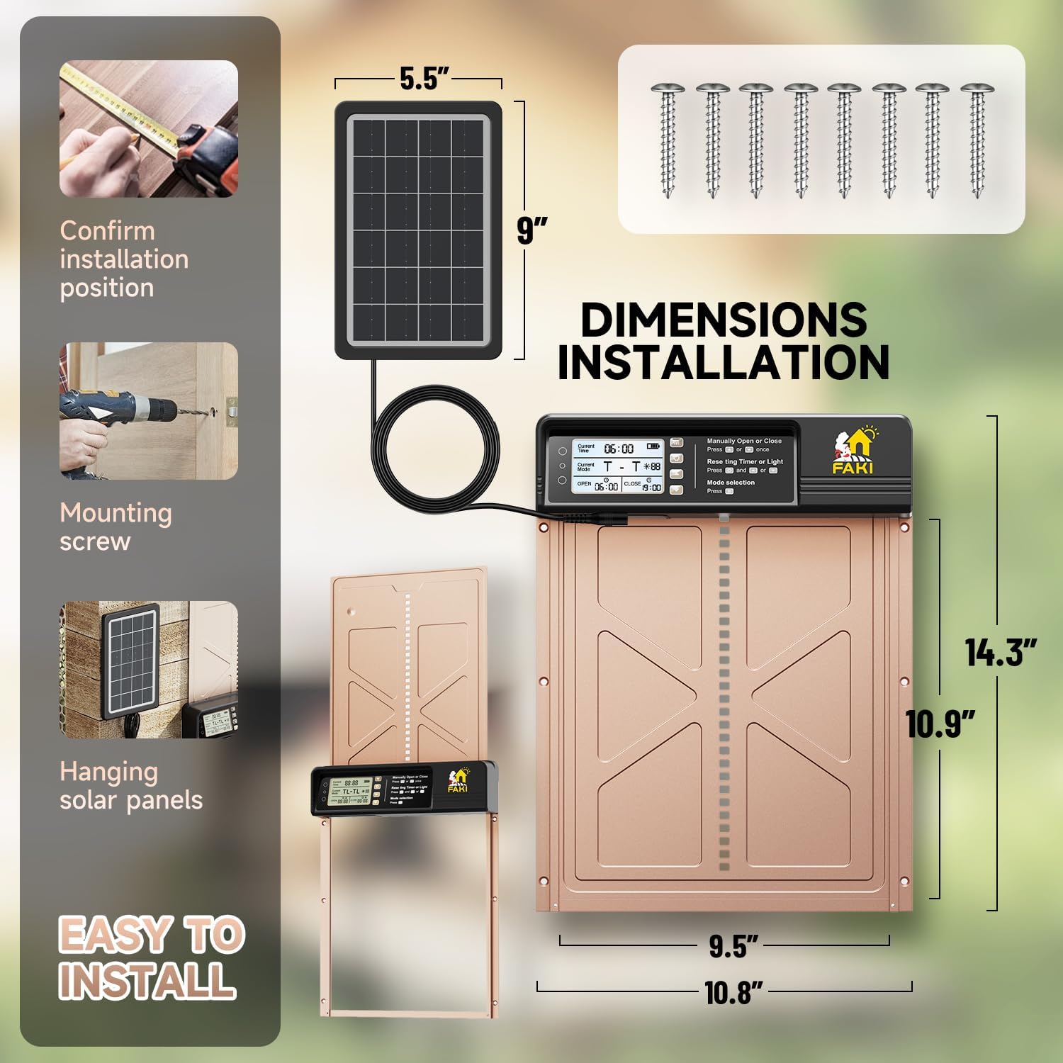 FAKI alloy-frame coop door supports up to 10 lbs for durable use.