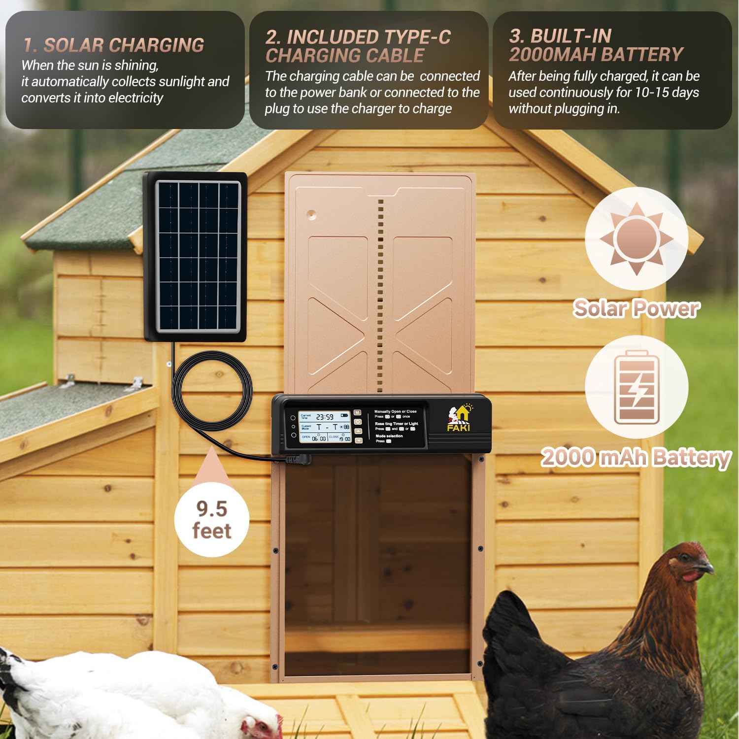 FAKI door remote provides up to 20 meters for reliable control in remote coops.