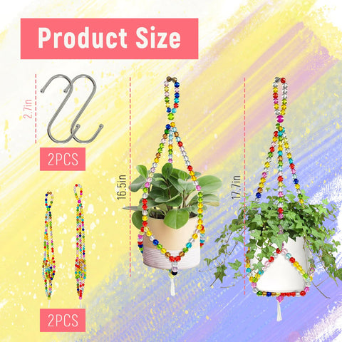 FALESHOS rainbow macrame hanger 16.7in showcasing a compact plant for balcony charm