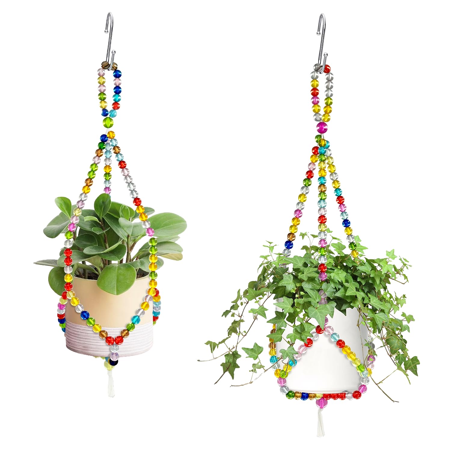 FALESHOS rainbow macrame hanger 17.9in holding a lush indoor plant for colorful decor