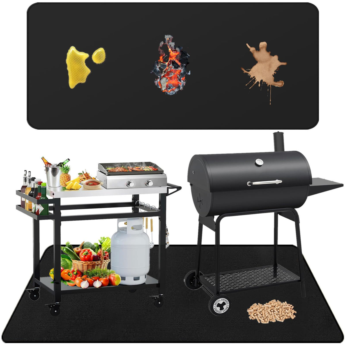 Falezern extra-large under-grill mat shields decks from grease and spills beneath a large grill.