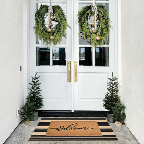Fallovea 28x43 black and brown striped rug showing bold entryway style.