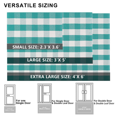 Fallovea green-white plaid rug for indoor-outdoor use in high-traffic spaces.