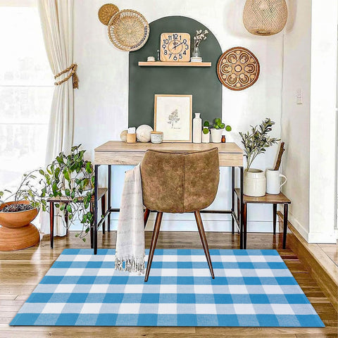 Fallovea hand-woven cotton blend rug offers soft texture and durability for busy homes.