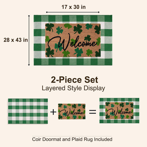 Fallovea olive green plaid rug adds fresh color to the entry.