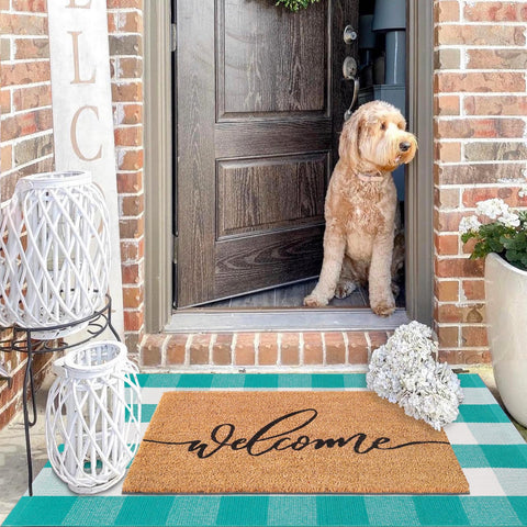 Fallovea plaid rug on porch boosts curb appeal and warmth.
