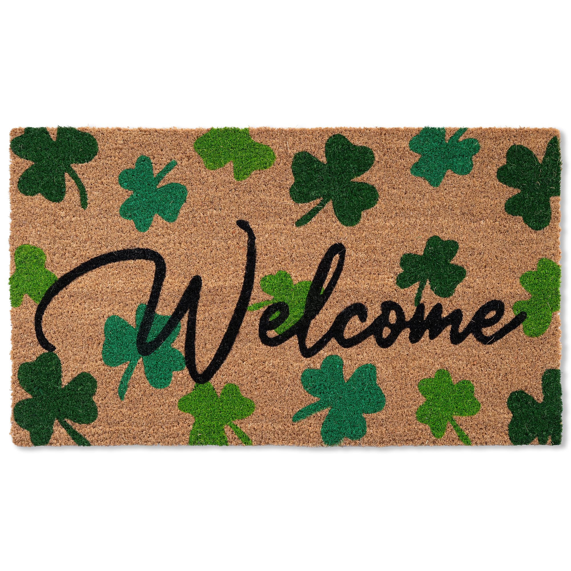 Fallovea shamrock door mat with shamrock design, welcoming guests and trapping dirt.