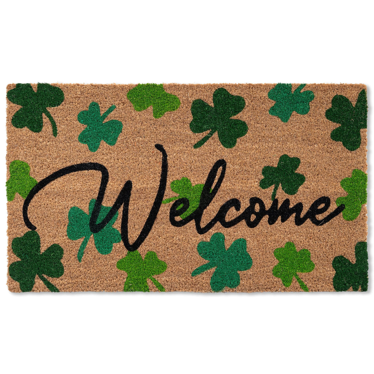 Fallovea shamrock door mat with shamrock design, welcoming guests and trapping dirt.