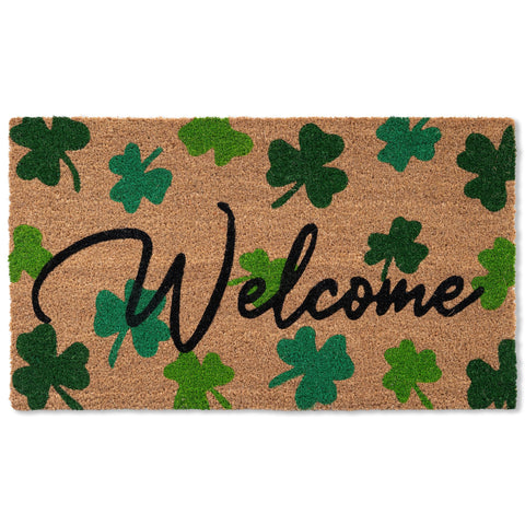Fallovea shamrock door mat with shamrock design, welcoming guests and trapping dirt.
