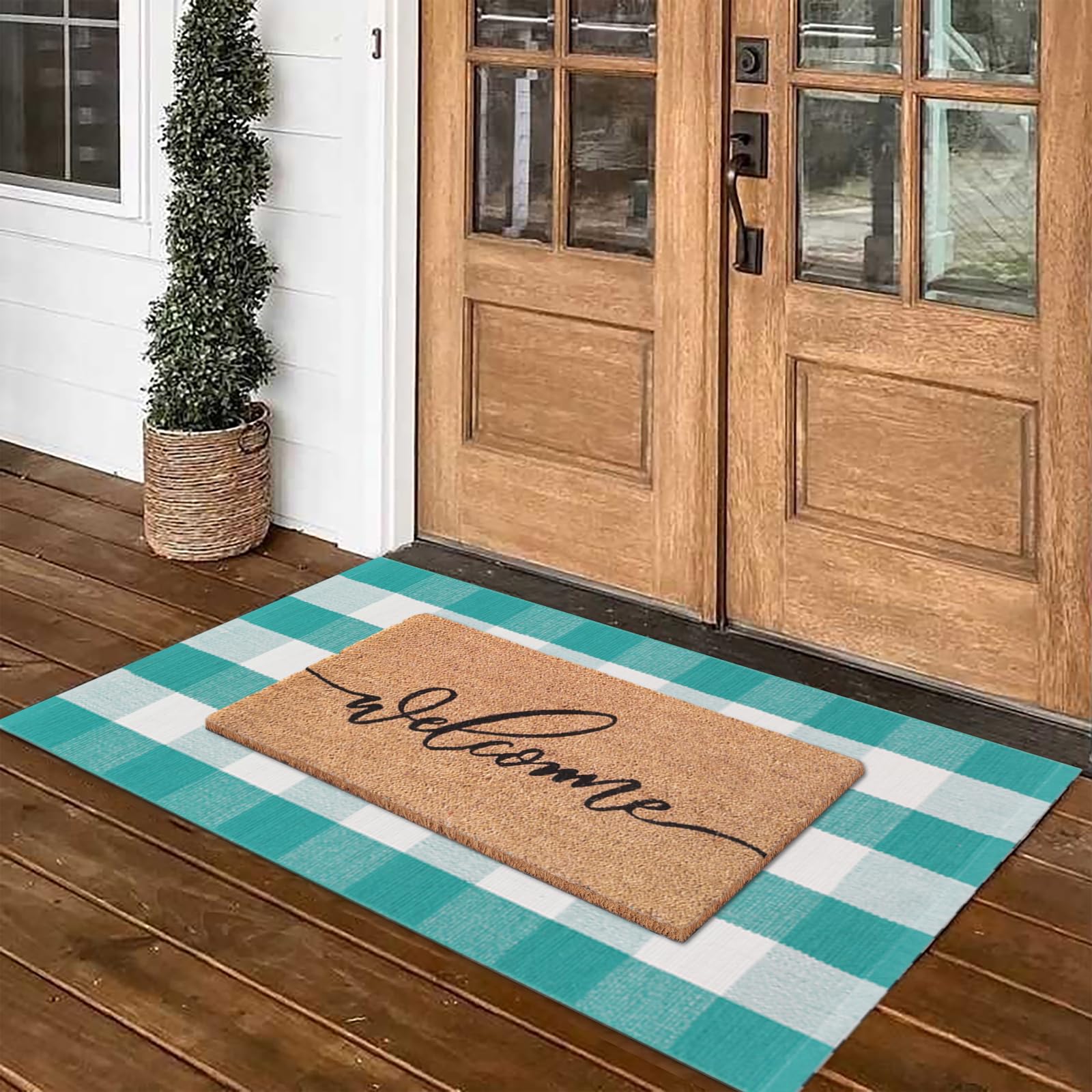 Fallovea Spring Welcome doormat close-up showing durable coir for dirt trapping.