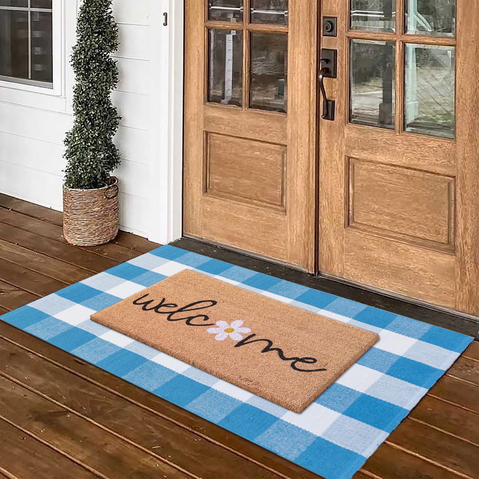 Fallovea Spring Welcome doormat in coco coir, ideal for durable outdoor entry.