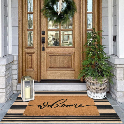 Fallovea welcome front doormat highlighting natural coir texture for inviting curb appeal.