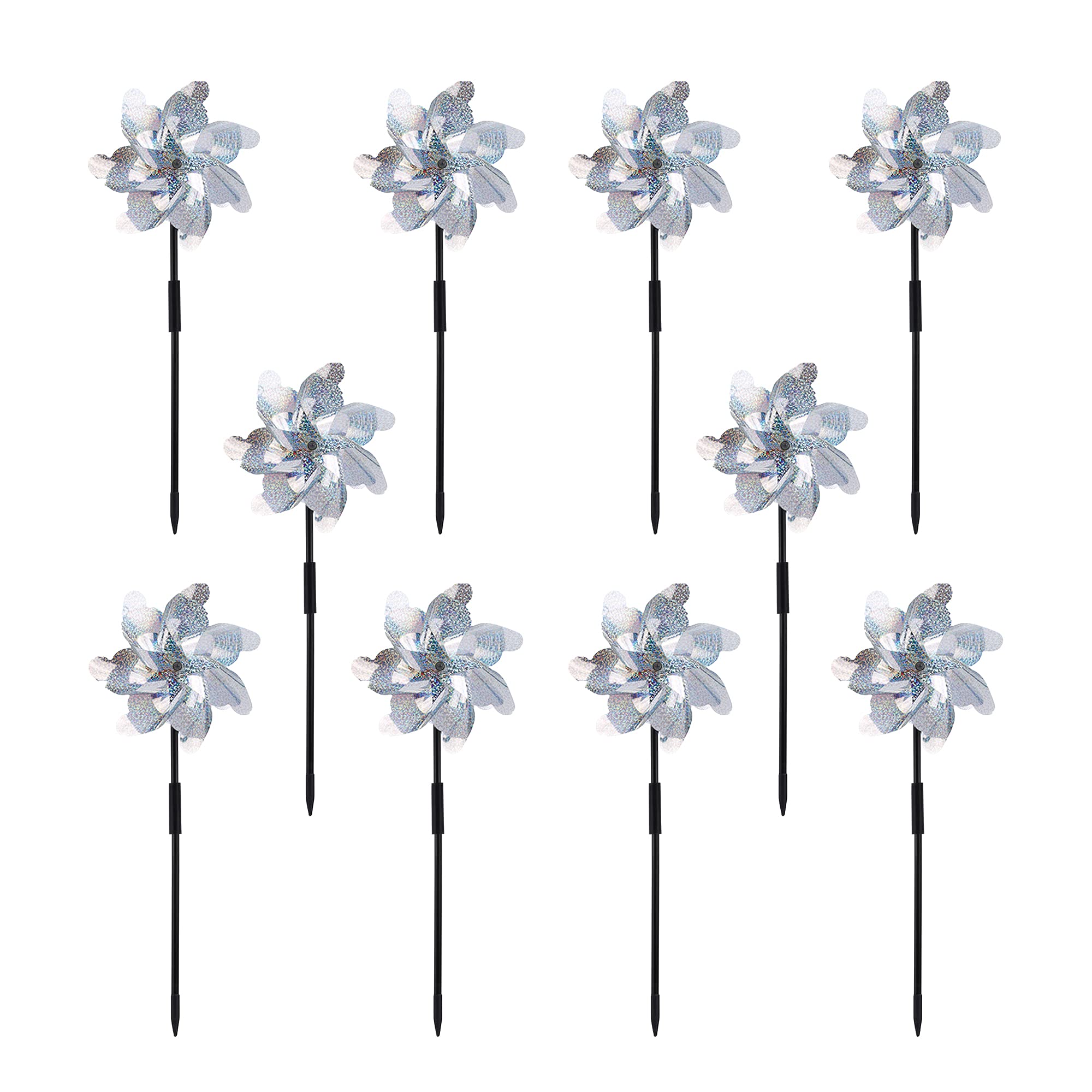 FameFame reflective pinwheels with stakes gleam in sunlight, adding dynamic garden motion.