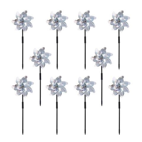 FameFame reflective pinwheels with stakes gleam in sunlight, adding dynamic garden motion.