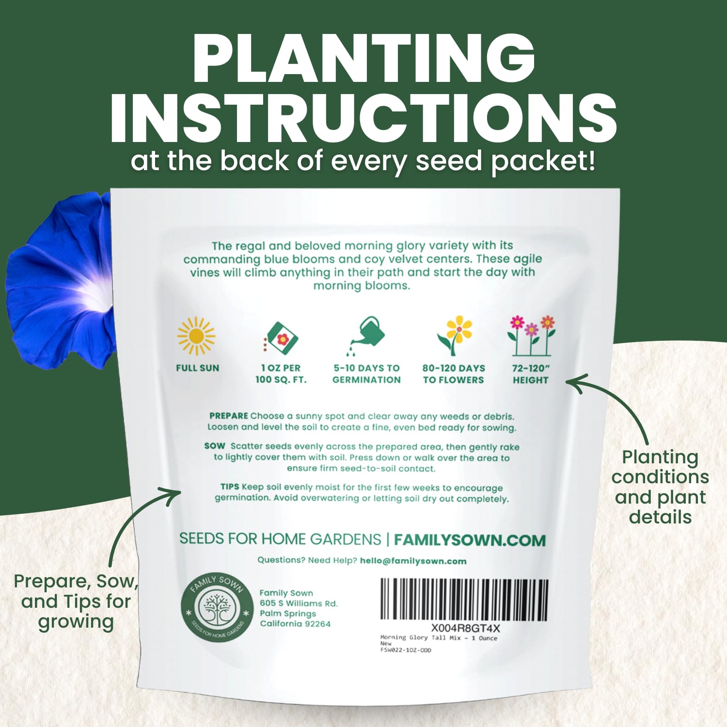 FAMILY SOWN 1-ounce pouch of seeds ready for planting.