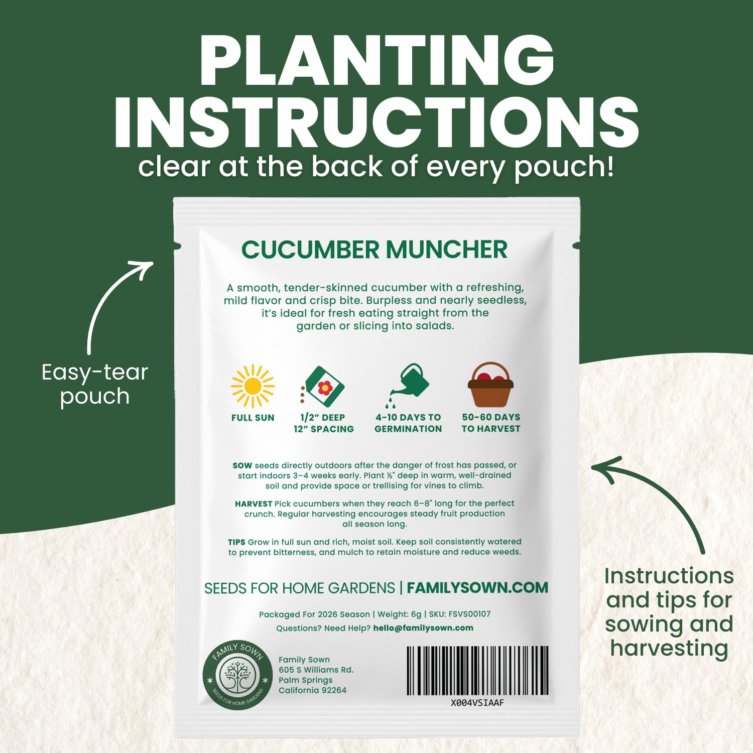 Family Sown 6-gram Freshness Pouch preserving seed viability for dependable planting