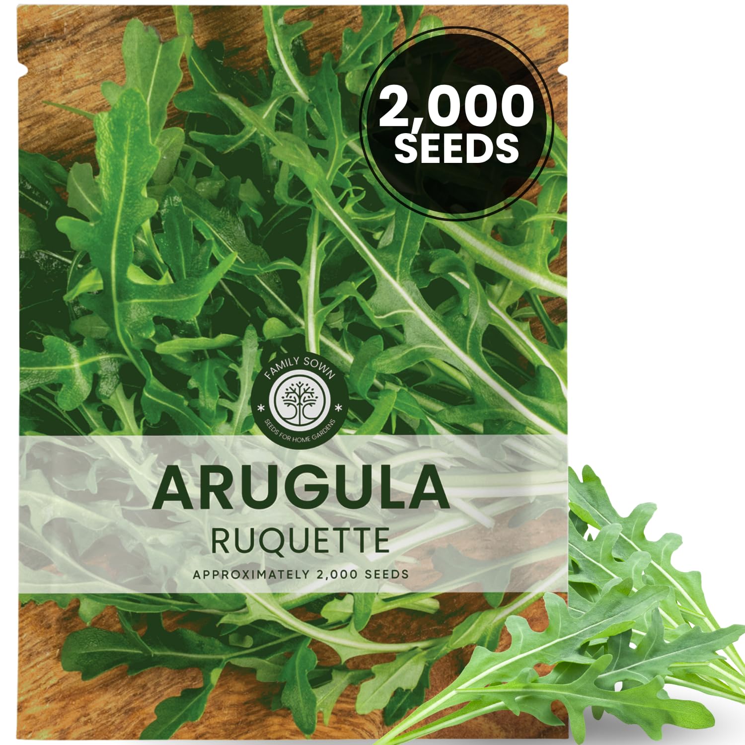 Family Sown Arugula Ruquette seeds 2000 for quick germination and early harvests.