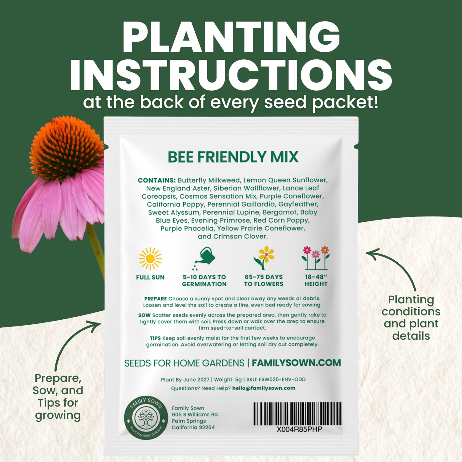FAMILY SOWN Bee Friendly Mix 2026 packaging preserves freshness and germination.