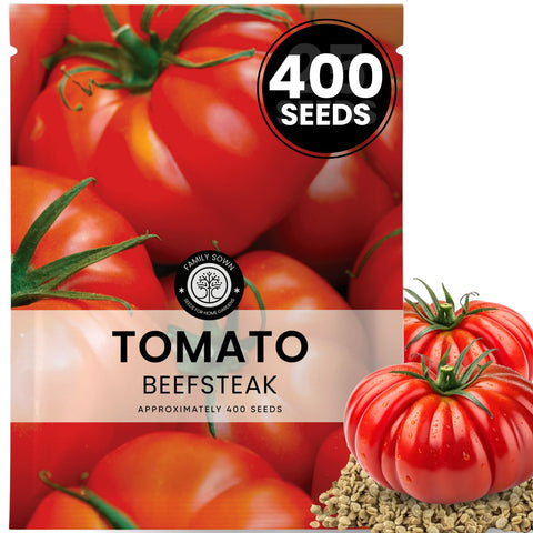 FAMILY SOWN beefsteak seeds in a 1-gram pouch ready for home garden planting.