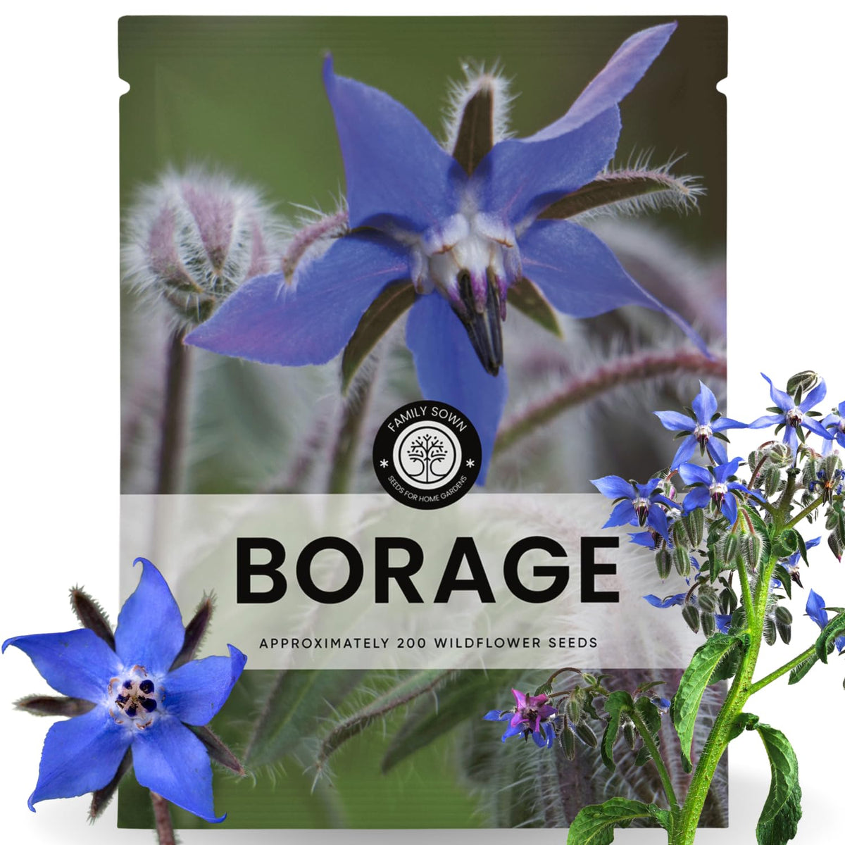 Family Sown borage seeds packet ready for planting and reliable germination.