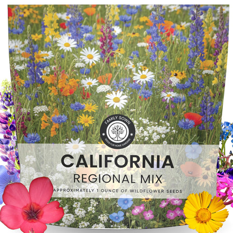 Family Sown California Regional Mix seeds pouch, ready for easy planting.