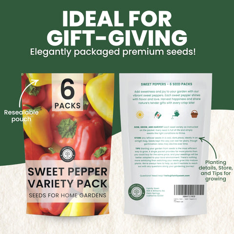Family Sown California Wonder pepper seed packets, perfect for fresh eating and color-filled harvests.