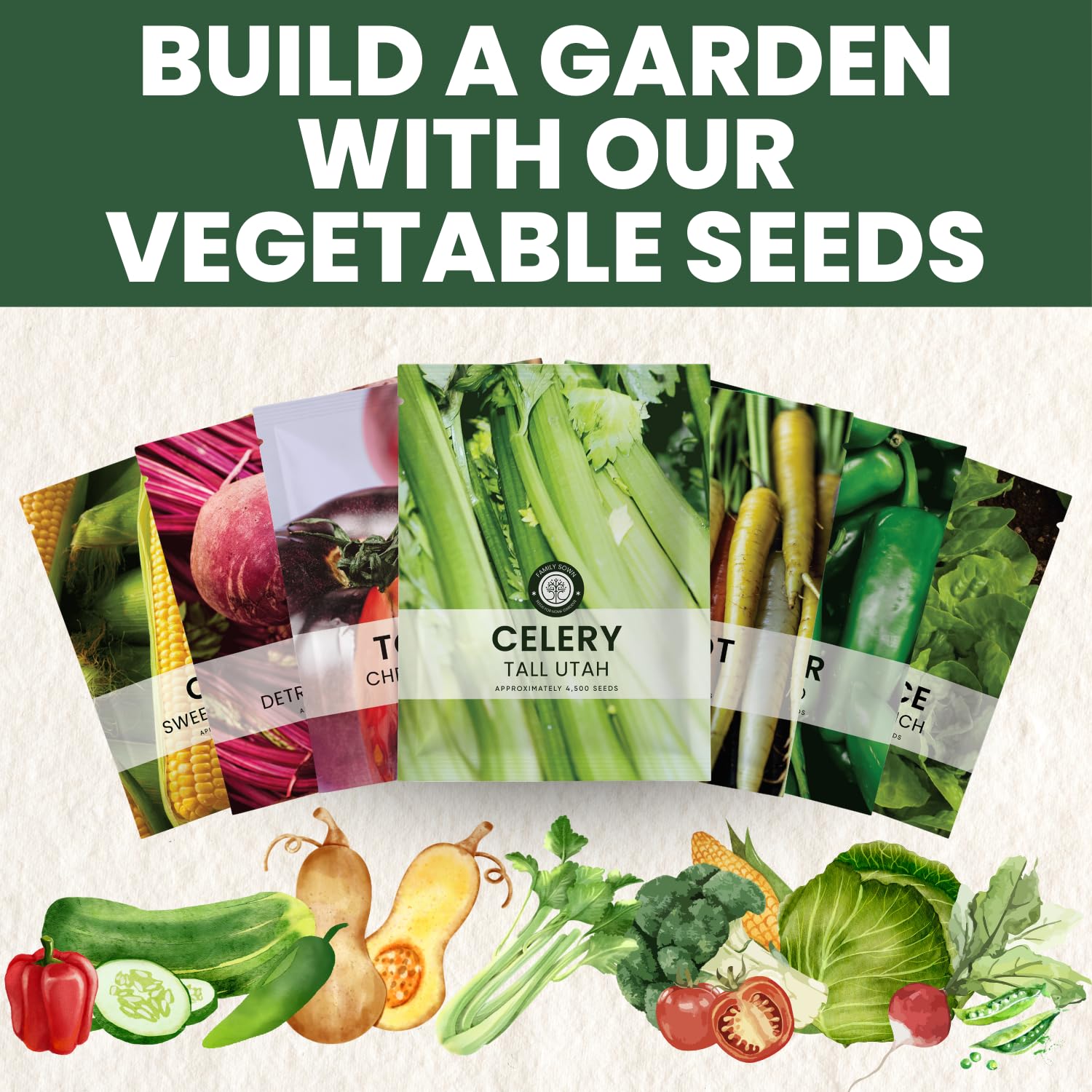 Home garden setup with Family Sown seed packet ready to plant.