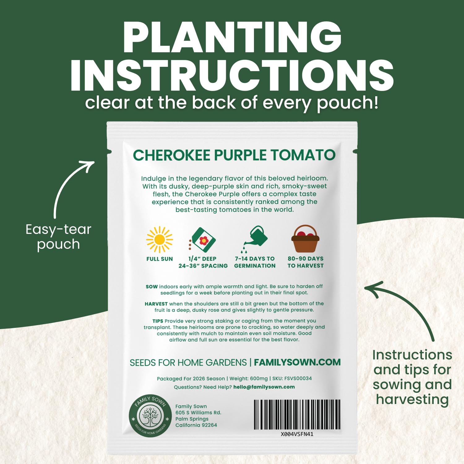 Family Sown Cherokee Purple tomatoes display rich color and smoky sweetness on the vine.