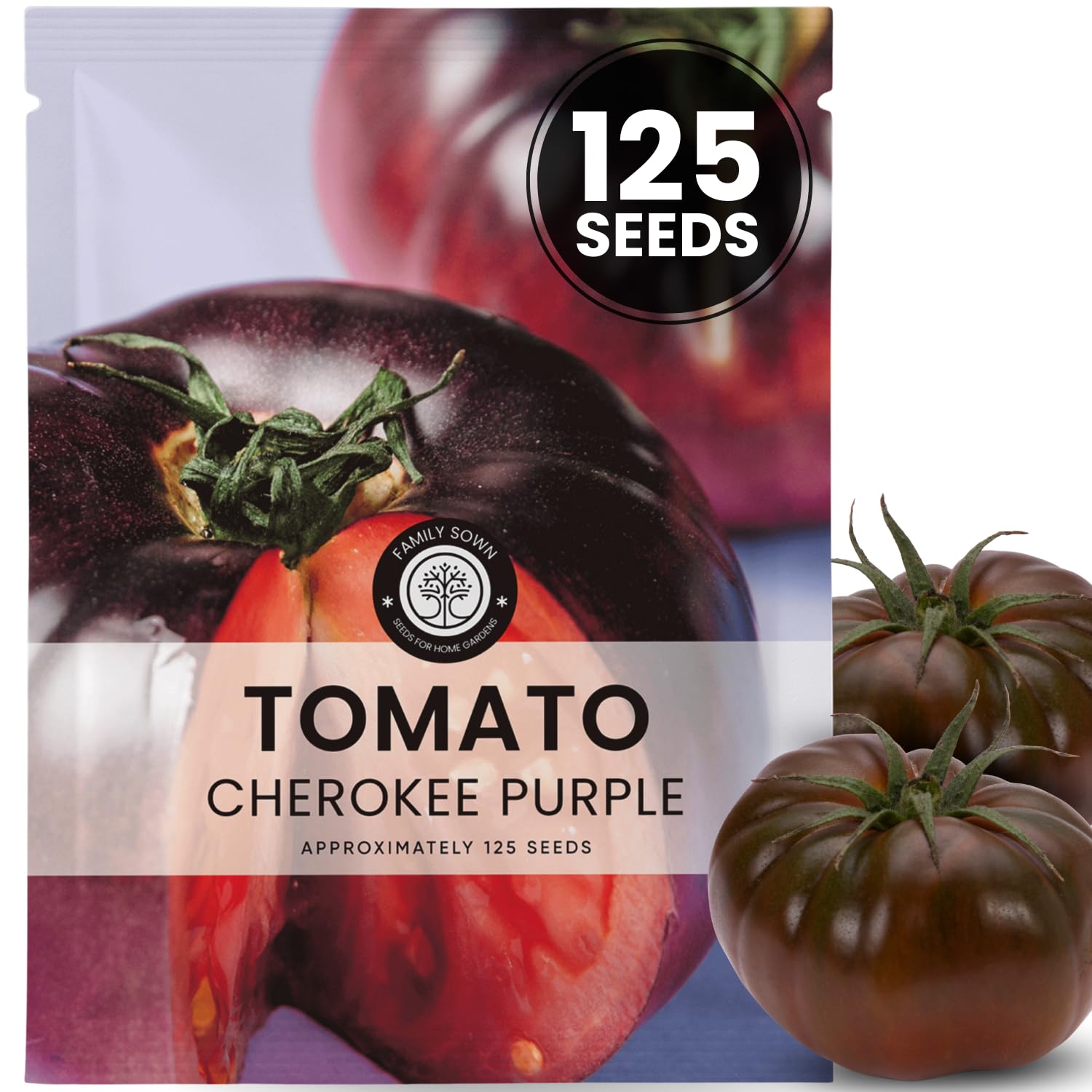 Family Sown Cherokee Purple tomato seeds in 125-pack support strong germination and flavorful harvest.