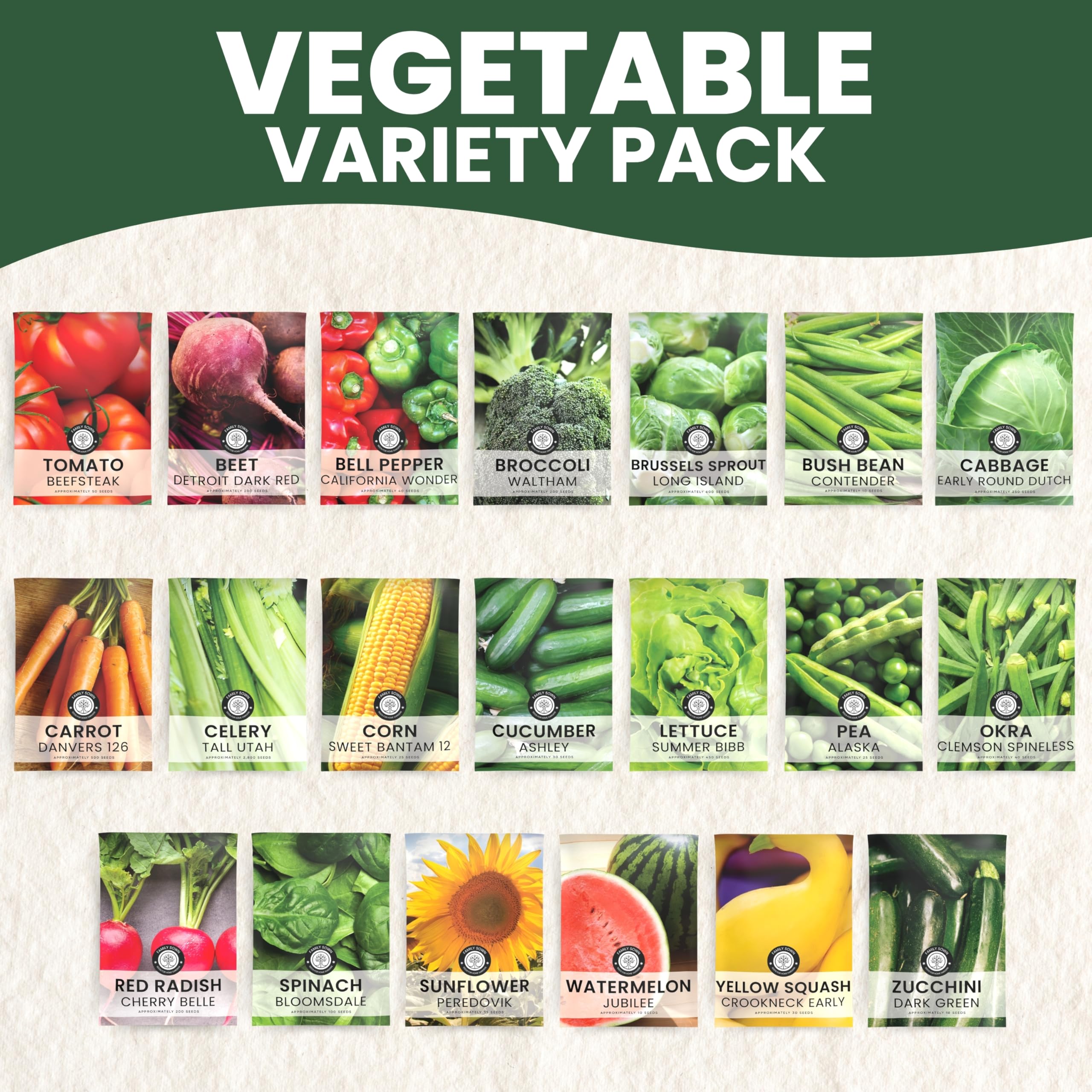 Family Sown diverse seed packets for easy home cultivation and variety.