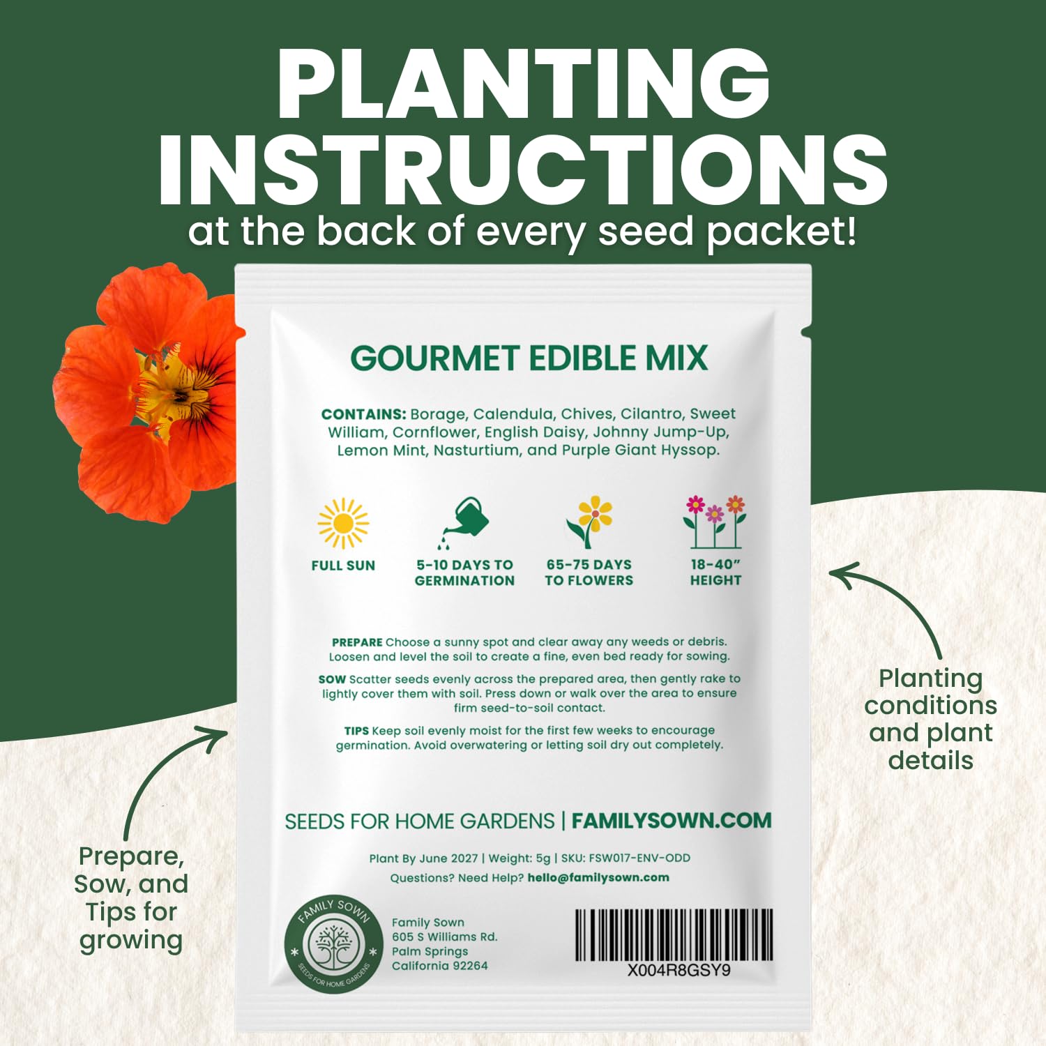 Family Sown Edible Mix flowers and microgreens platter highlights edible color and garnish ideas.