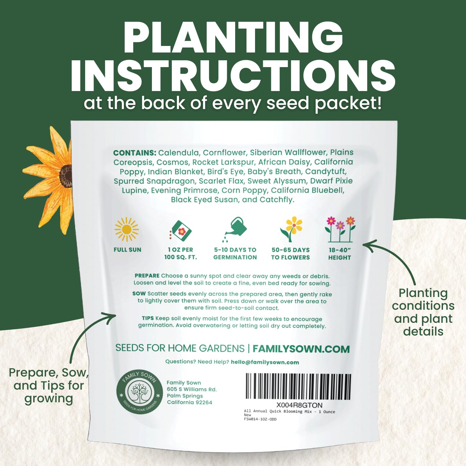 FAMILY SOWN fast germinating calendula and cornflower ideal for rapid border and meadow-looking results.