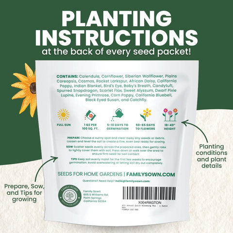 FAMILY SOWN fast germinating calendula and cornflower ideal for rapid border and meadow-looking results.