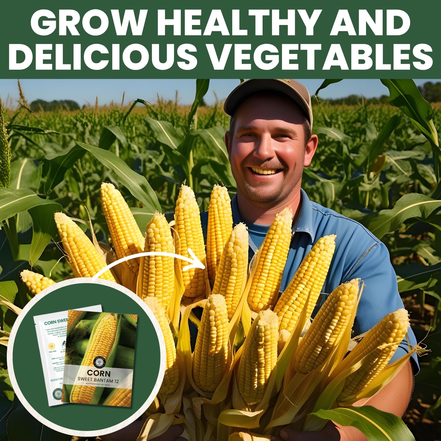 Family Sown harvest-ready ears ideal for grilling, boiling, or freezing.