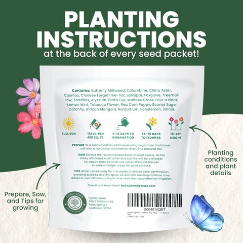 Family Sown hummingbird-butterfly mix dense seeds fueling lush flowering