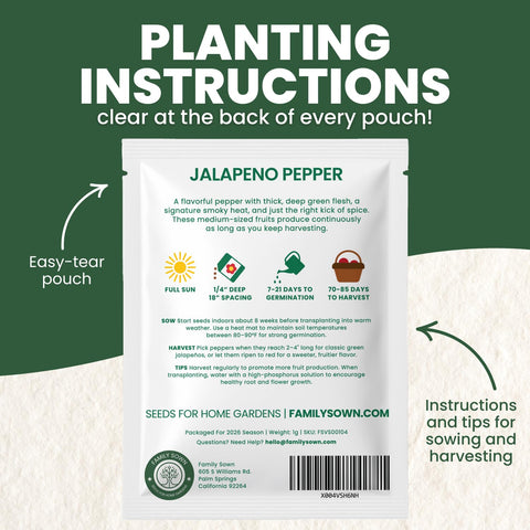 Family Sown jalapeno peppers 3-4 inches deliver bold flavor for cooking.