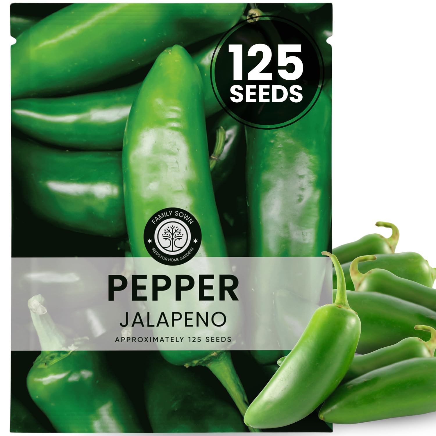 Family Sown jalapeno seeds 125-pack ready for reliable germination and steady harvest.