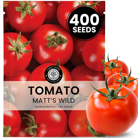 Family Sown Matt’s Wild Cherry Tomato seeds packaging for a reliable 2026 harvest