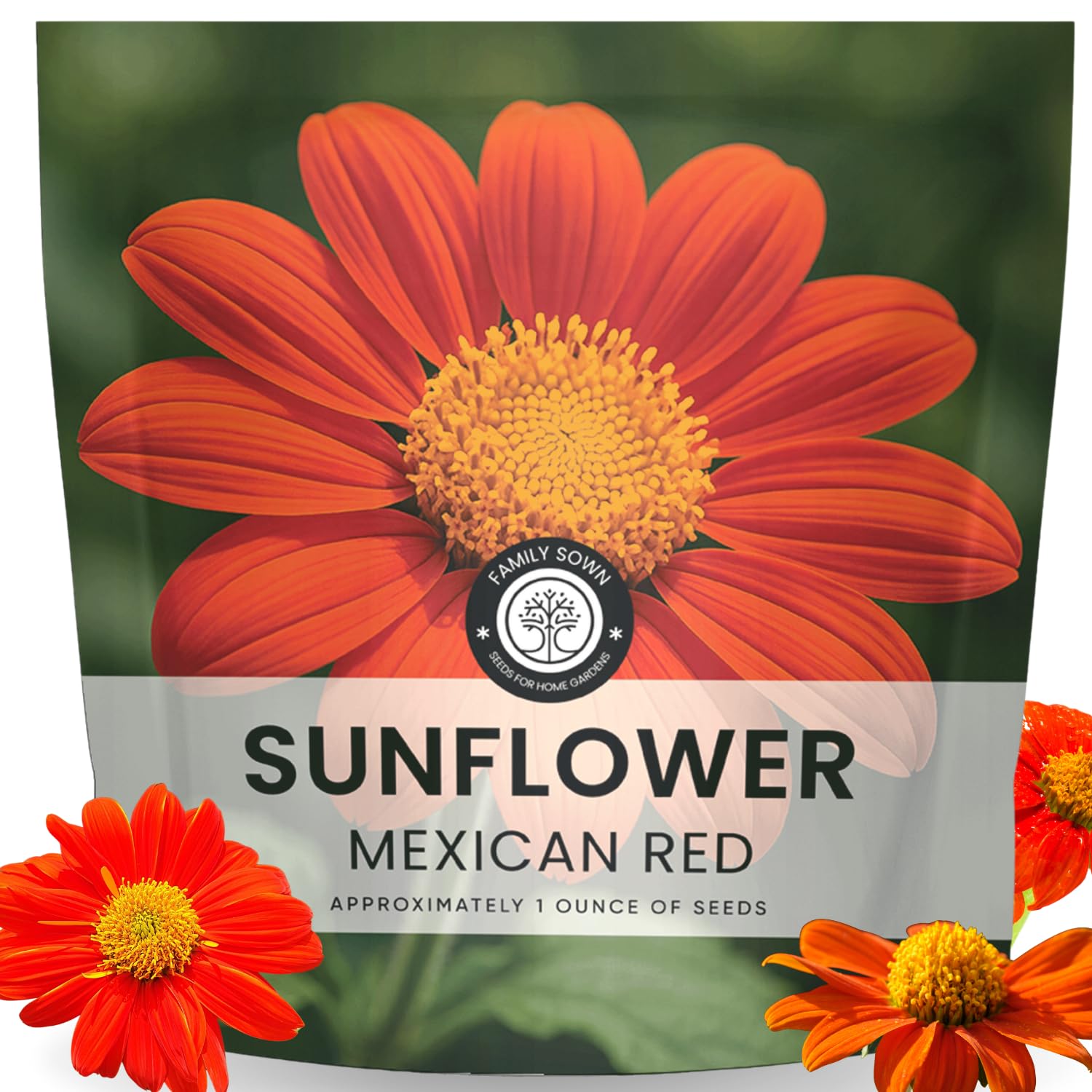 Family Sown Mexican Sunflower red seeds in a 2000-count pack for bold blooms.
